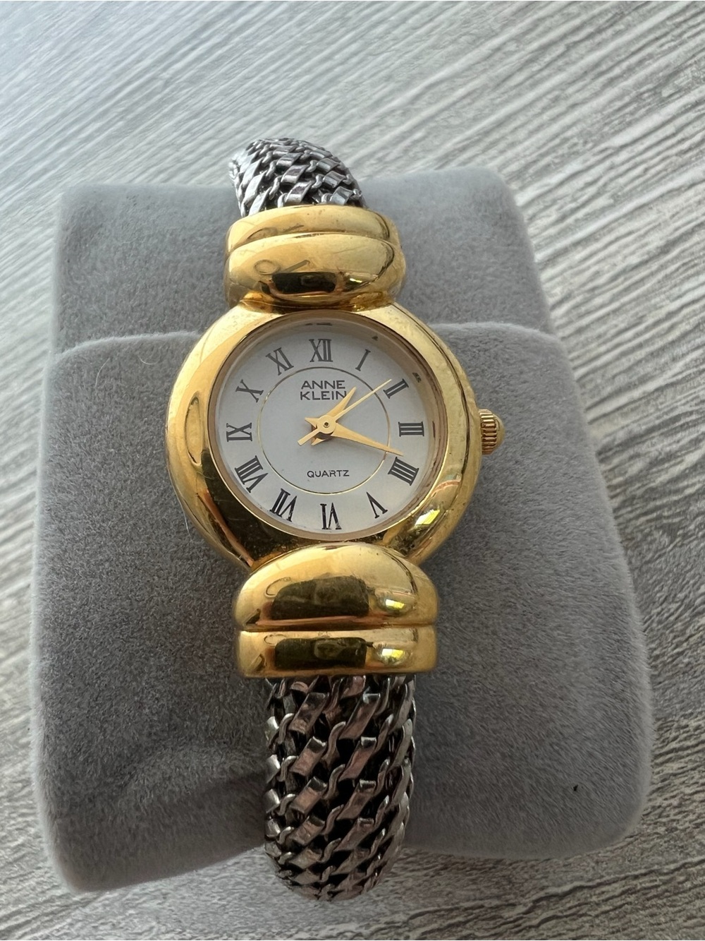 Anne Klein Gold Case with Silver Braided Bracelet Watch